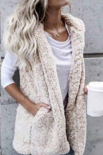 Hooded Thin Plush Coat With Pocket