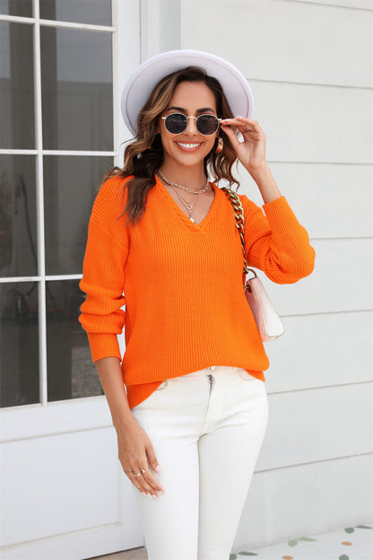Liberty V-neck Knit Sweater - Orange
