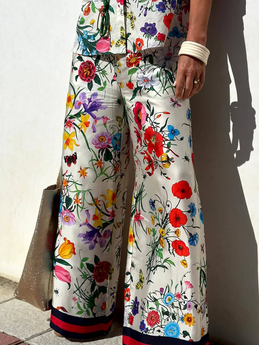 Unique Print Elastic Waist Pocketed Wide Leg Pants
