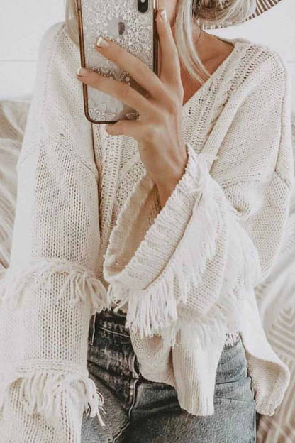 Color Knitted Tassel Sweater