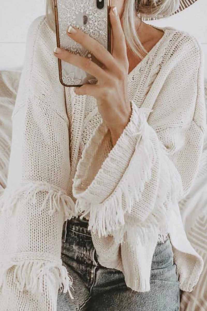 Color Knitted Tassel Sweater