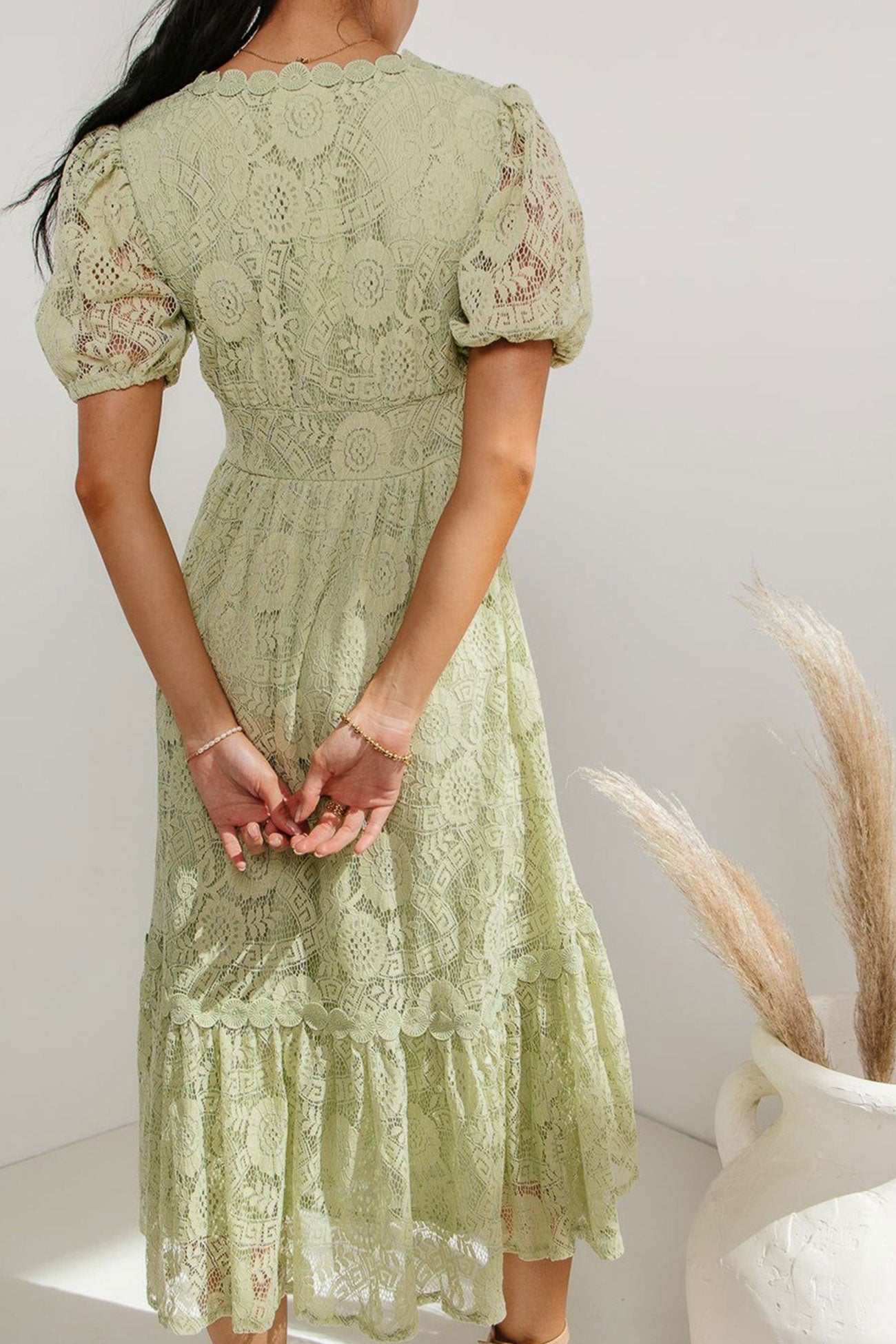 Lace Single-breasted Midi Dress