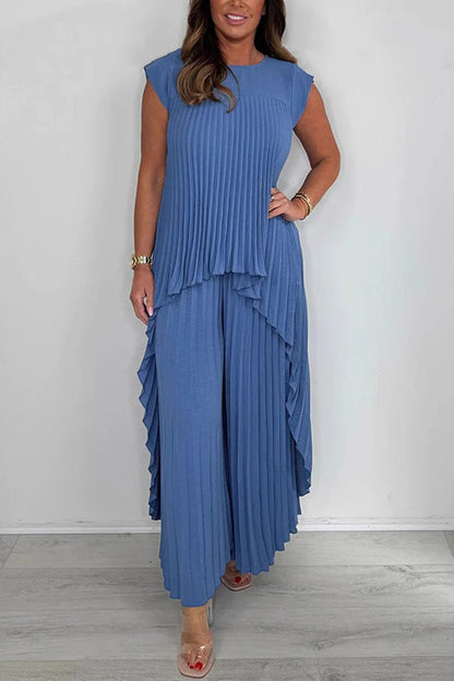 High-low Pleated Tank Top Pants Set