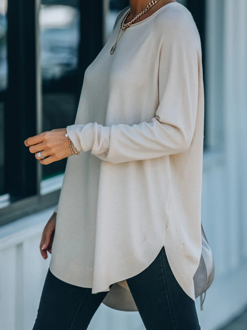 Oversized Collared Down Knit Sweater - Beige