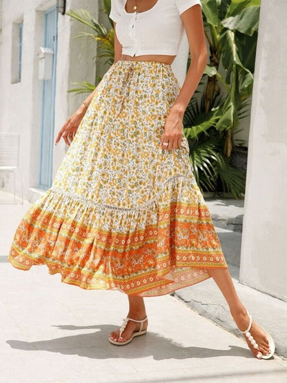 Magnolia Print Tiered Skirt