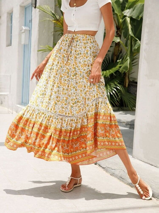 Magnolia Print Tiered Skirt