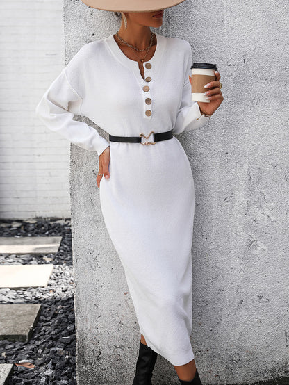 Massey Knit Midi Sweater Dress - White