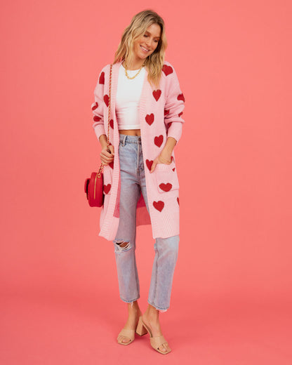 Listen to Your Heart Knit Open Front Cardigan - Pink