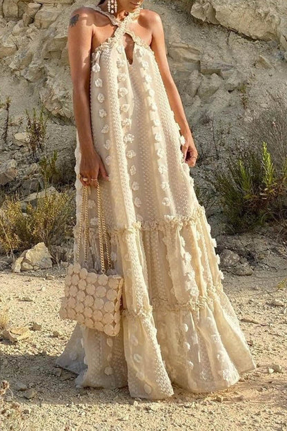 3d Criss-cross Halterneck Maxi Dress