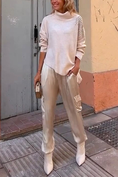 Pocketed Cargo Satin Jogger Pants