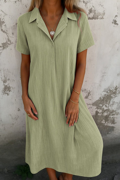 V-neck Color Short-sleeve Shirt Dress