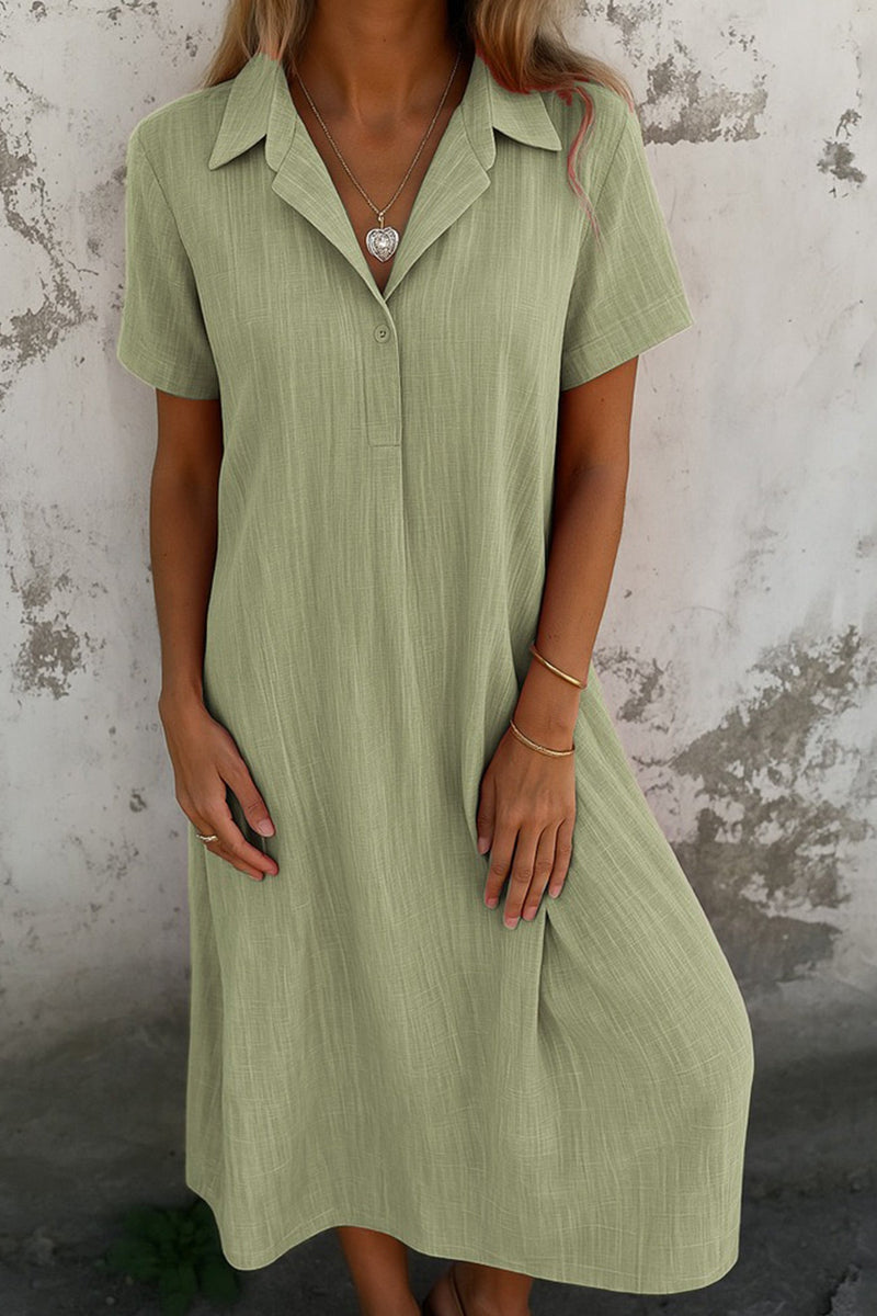 V-neck Color Short-sleeve Shirt Dress