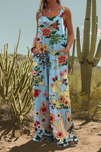 Print Wide Leg Loose Overalls