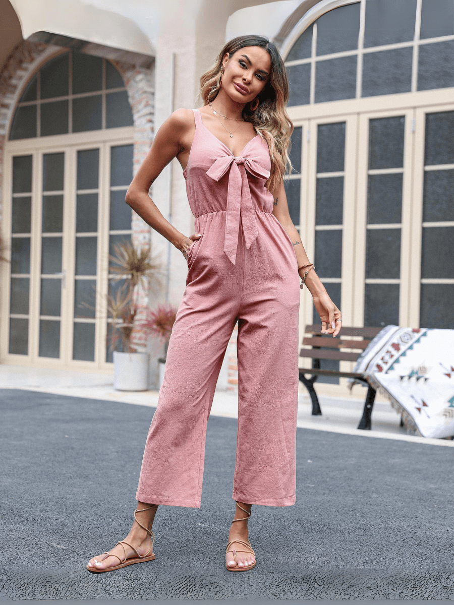 Kenia V-neck Bow Tie Jumpsuit