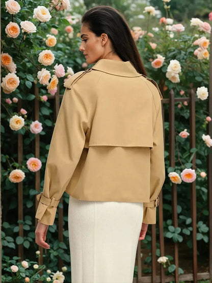 & Breasted Lapel Trench Coat