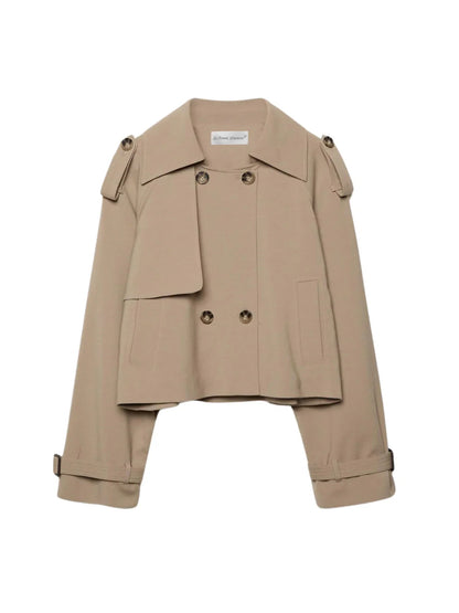 & Breasted Lapel Trench Coat