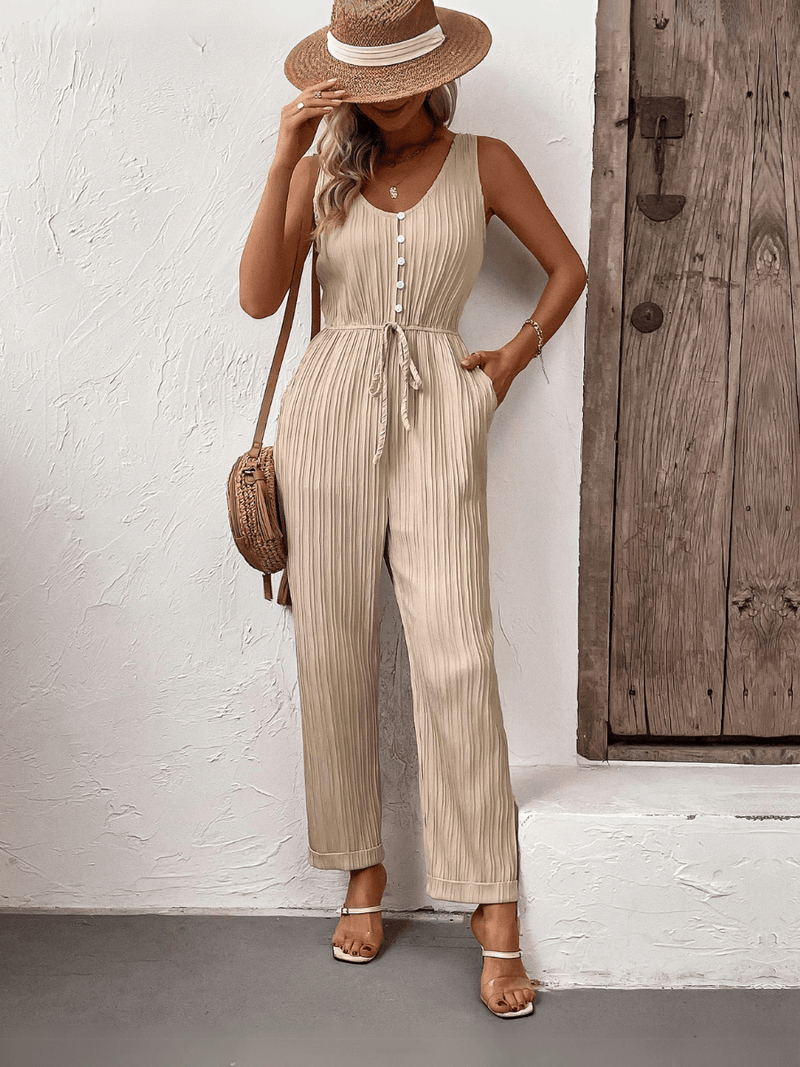 Working Girl Plisse Drawstring Waist Jumpsuit