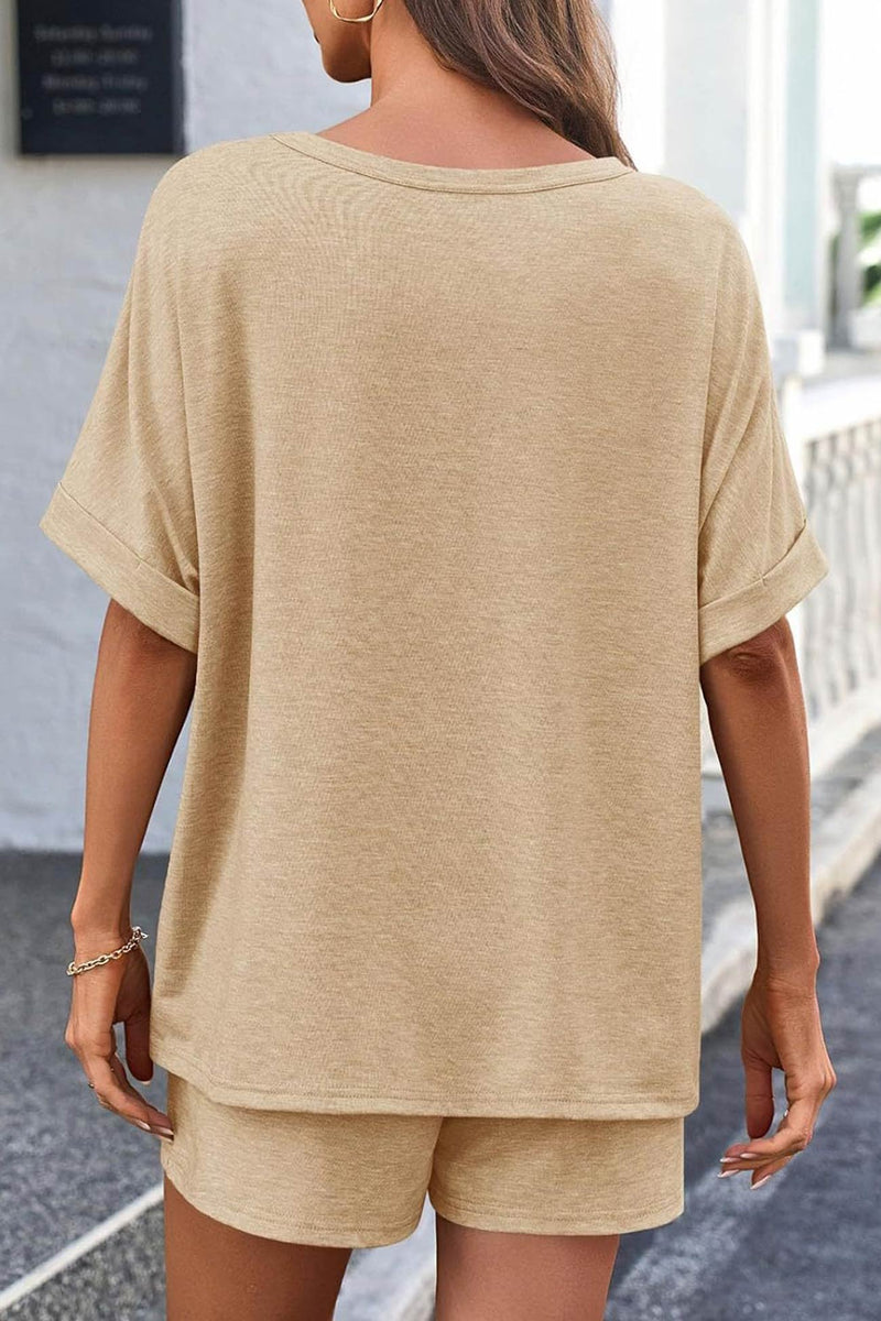 Color Bat Sleeve T-shirt Shorts Set