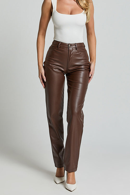 Moxidress High Rise Pocketed Faux Leather Pants