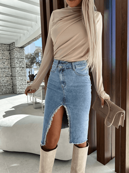 Maddy Asymmetrical Slit Denim Skirt