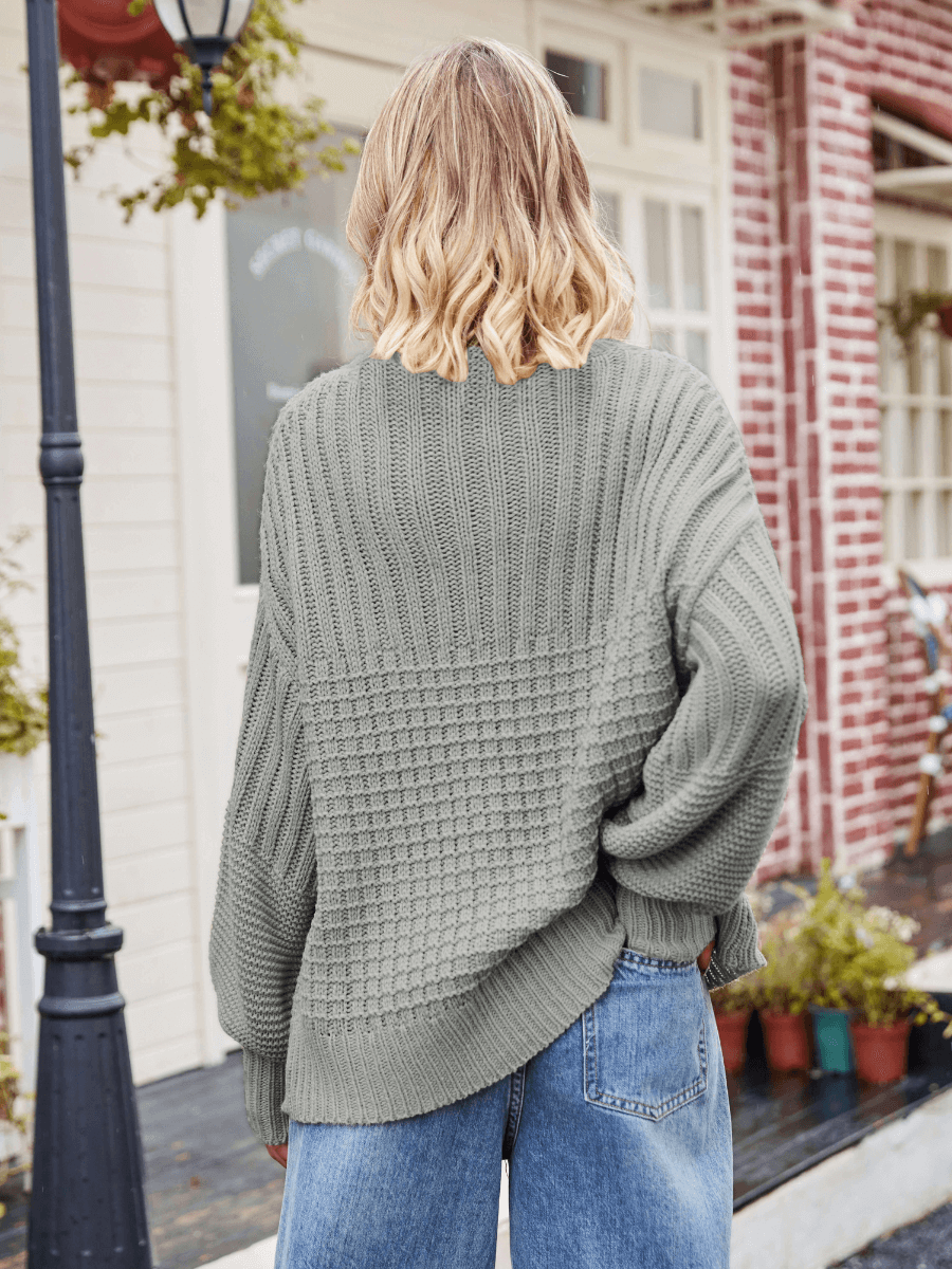 Tahoe Bound Waffle Knit Sweater - Grey