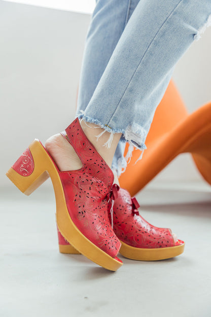 Soffia | Red Perforated Genuine Leather Sandal