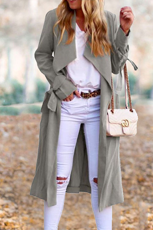 Drap Front Tie Waist Fall Midi Cardigan