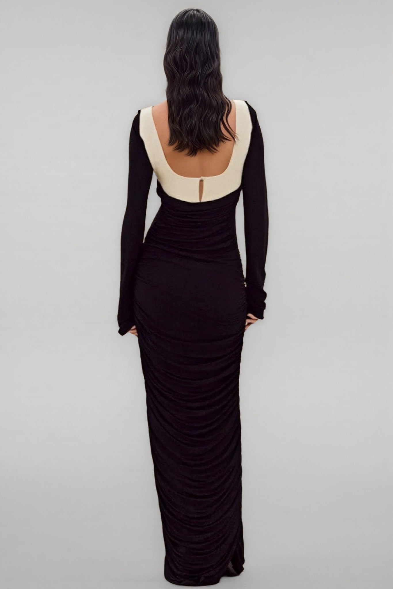 Lolic Long Sleeve Square Collar Ruched Hem Knit Maxi Dress
