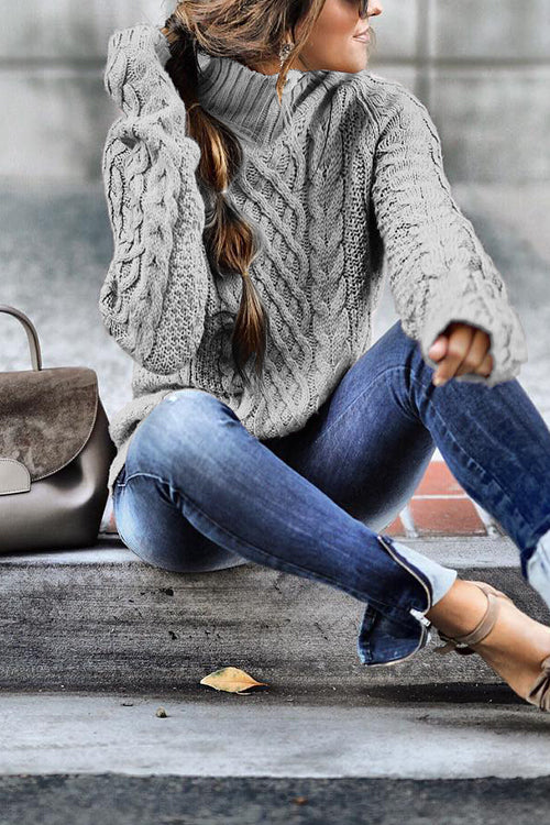 Mockneck Cable Knit Pullover Sweater