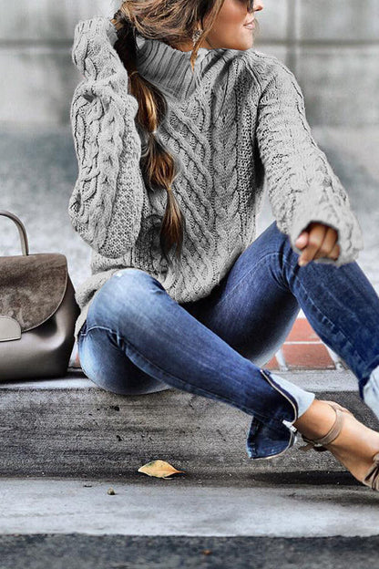 Mockneck Cable Knit Pullover Sweater