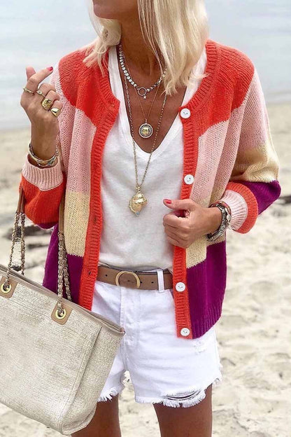 Color-lump Patchwork Cardigans