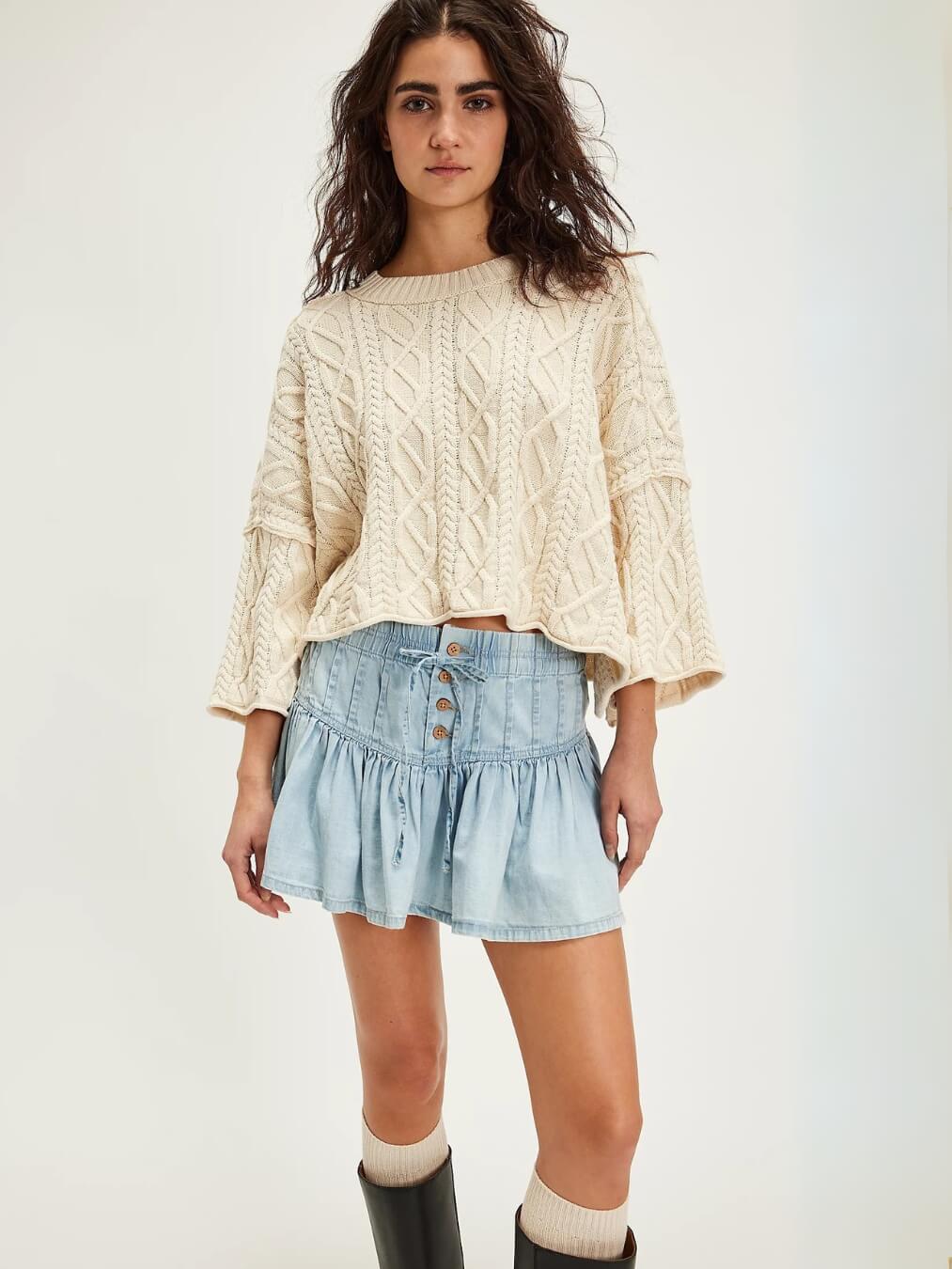Mulled Moments Ribbed Denim Mini Skirt