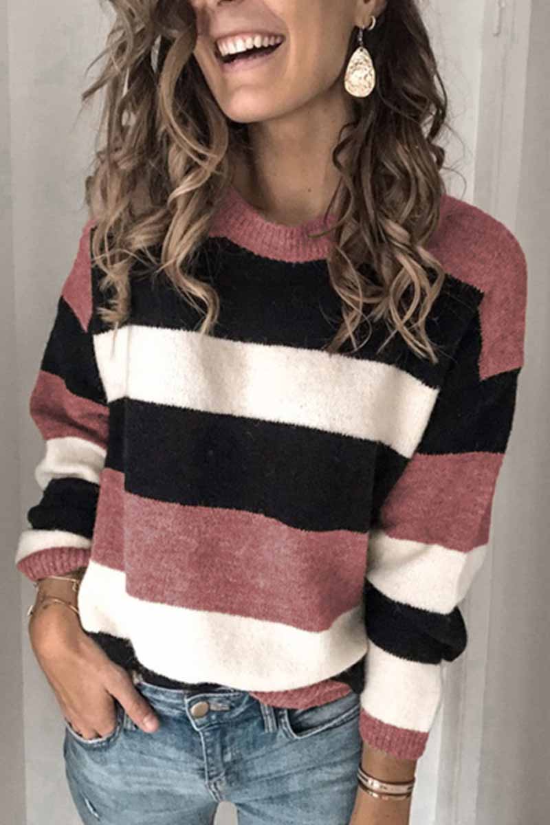 Striped O-neck Contrast Sweater(2 Colors)