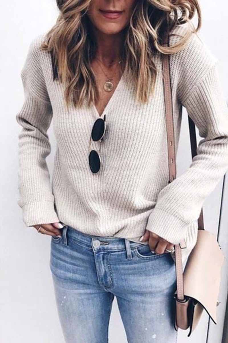 V-neck Knitted Sweater(5 Colors)