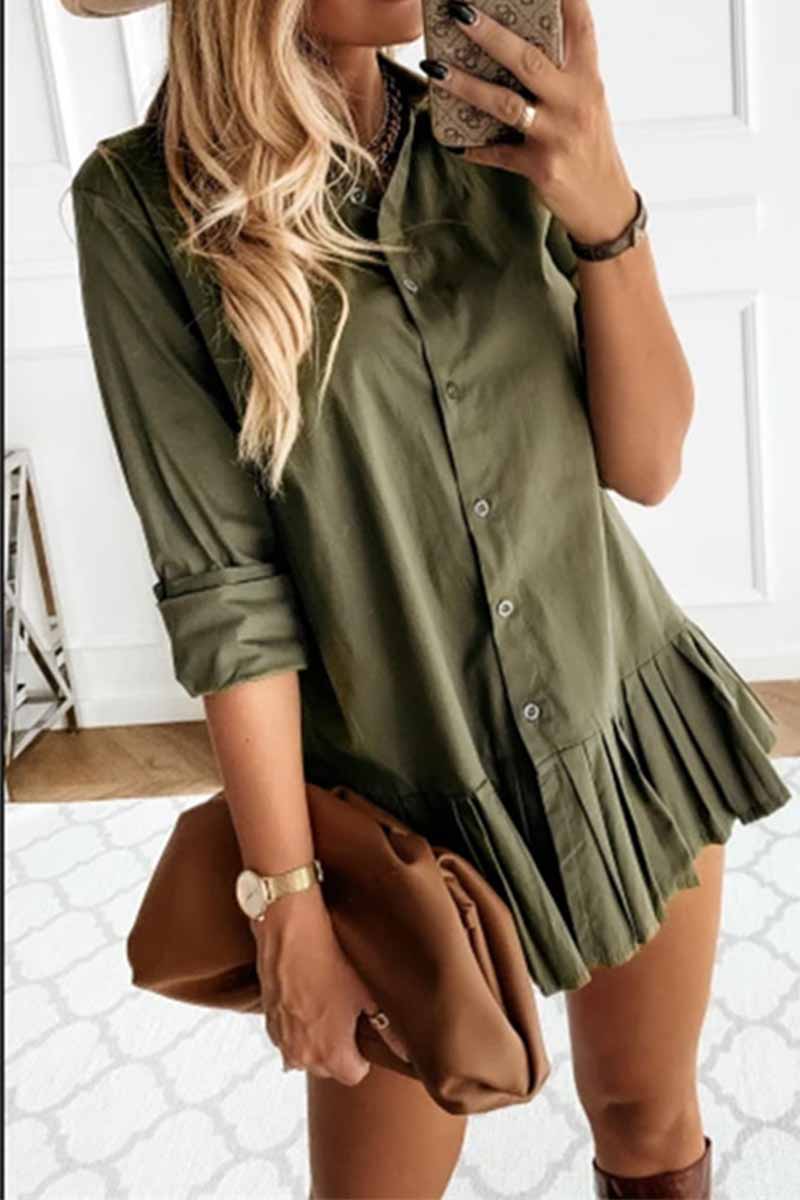 Long Sleeve Pleated Color Mini Dress