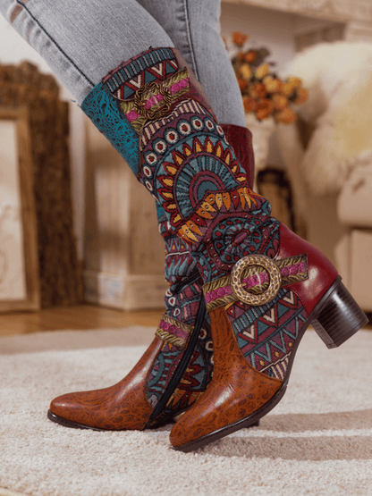 Soffia | Brown Patchwork Leather Knee Boot