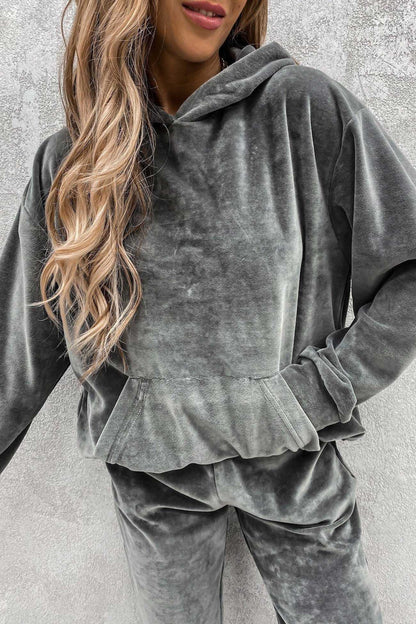 Velour Color Hoodie Long Pants Set