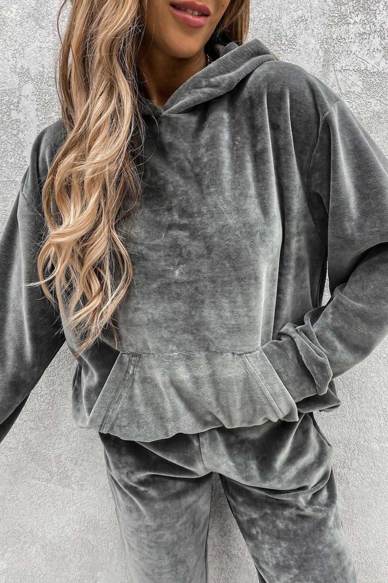 Velour Color Hoodie Long Pants Set