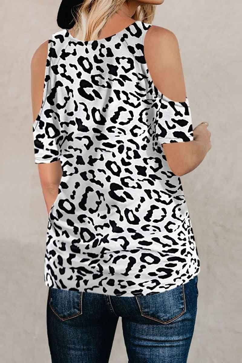 Off-shoulder Leopard Print T-shirt ( 2 Colors )