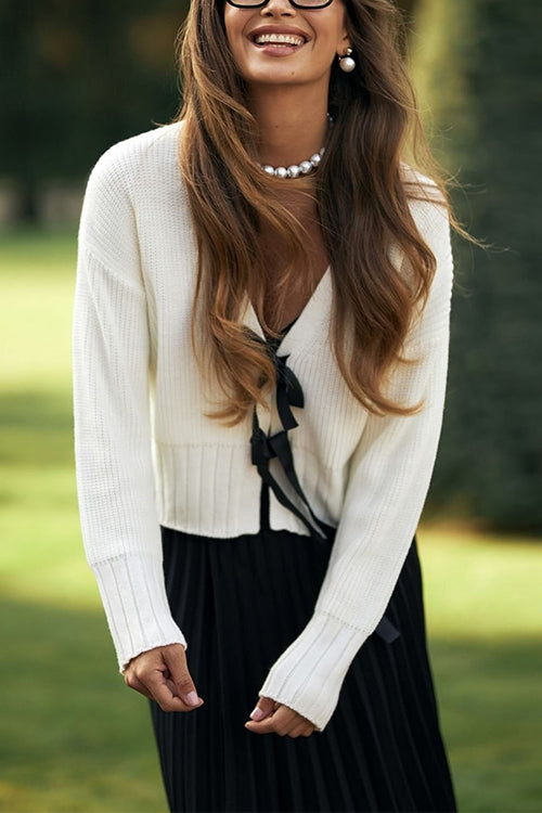 V Neck Bow Tie Front Sweater
