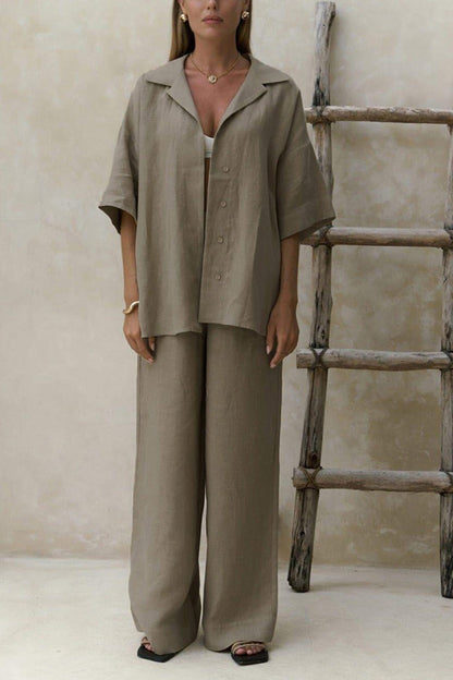 Color Cotton Half Sleeve Blouse Pants Set