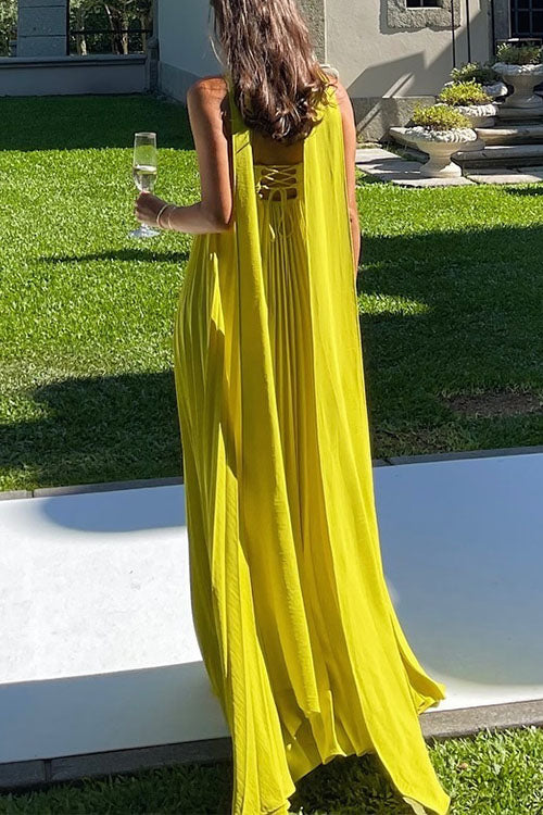 Moxidress Strapless Back Lace-up Pleated Maxi Dress