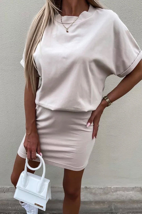 Moxidress Crewneck Short Sleeve Waisted Mini Dress
