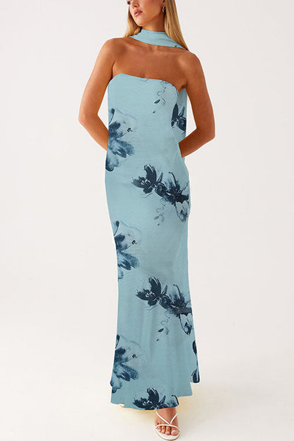 Moxidress Strapless Tube Print Bodycon Maxi Dress
