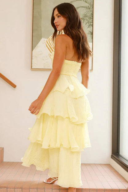Strapless Backless Tiered Midi Dress