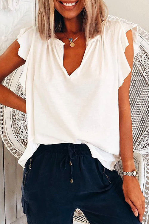 V Neck Ruffle T-shirt