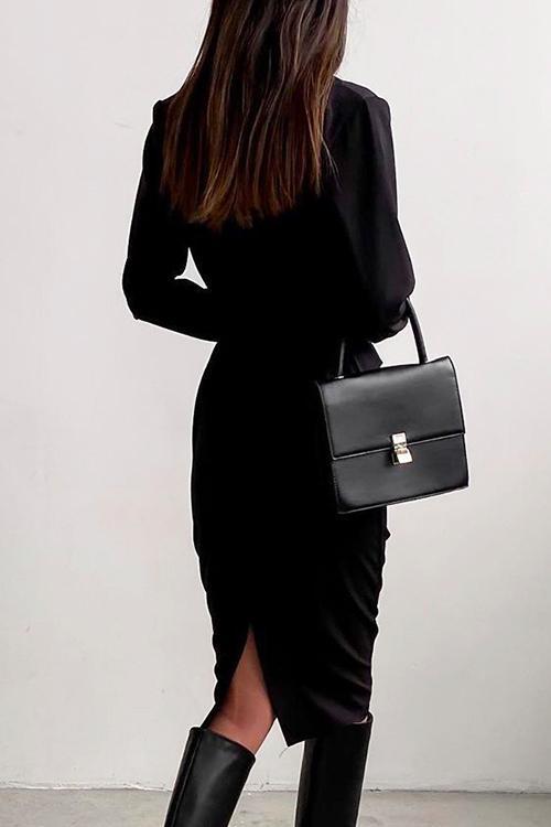 Moxidress Front Cross Slit Back Ruched Midi Dress