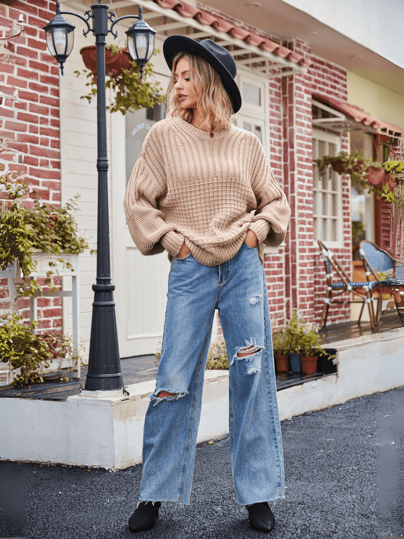 Tahoe Bound Waffle Knit Sweater - Khaki
