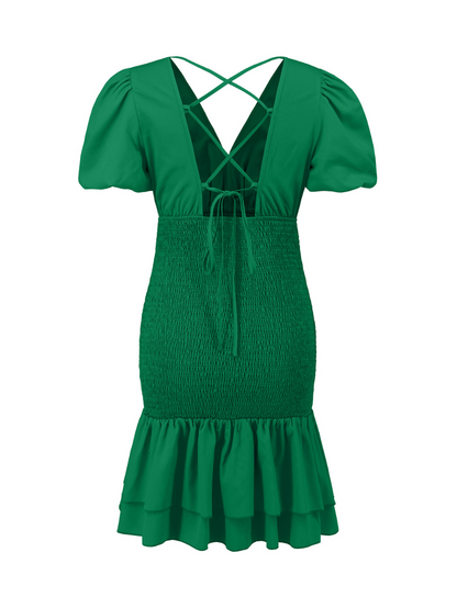 Always a Good Time Smocked Mini Dress - Green
