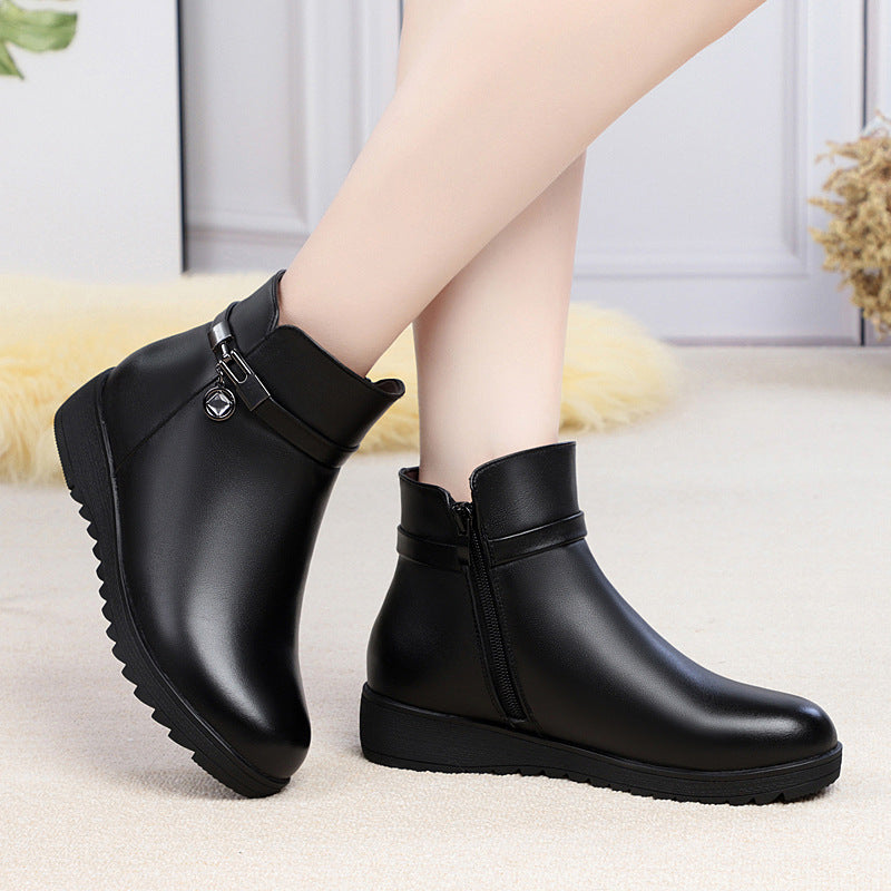 Wool Ankle Flat Bottom Fleece-lined Thick Warm Boots